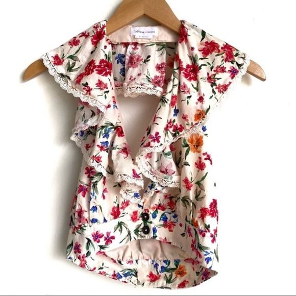 Lovers & Friends NWT Size Medium, Off-White Floral Crop Top, 100% Cotton - Picture 5 of 9